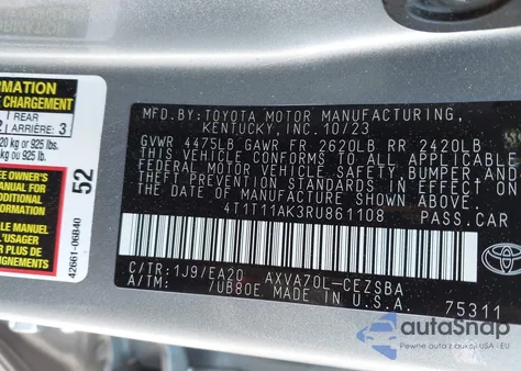 2024 Toyota Camry Se из США, поврежденный, VIN 4T1T11AK3RU861108